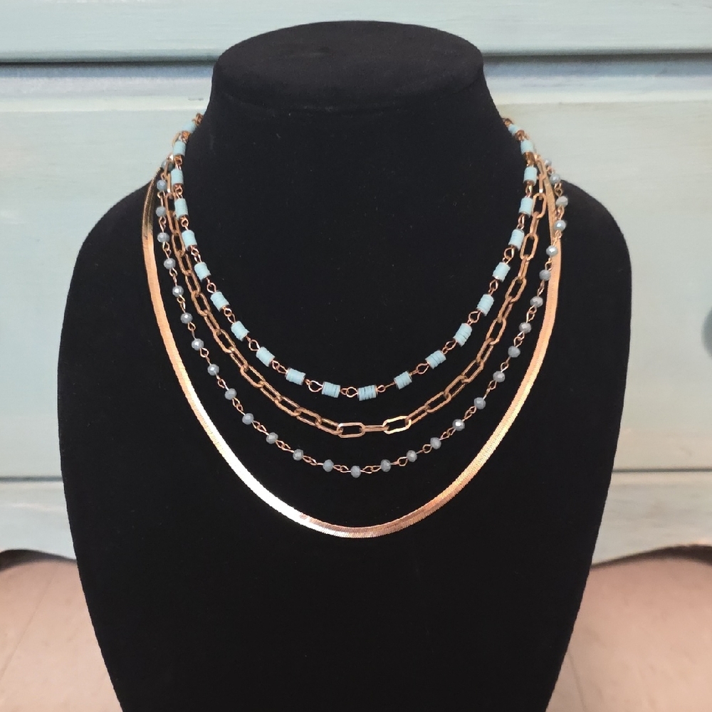 Elegant Gold and Turqouise Layered Necklace